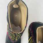 Scarlet Embroidered Heel Faux Suede Ankle Booties Stiletto Size 38 (US 7.5) Black Photo 4