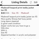 Madewell Leopard Print Teddy Jacket Brown And Black XS Photo 10
