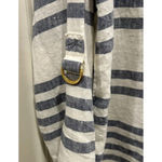 Ellen Tracy  Button Popover Blouse Womens  100% Linen Blue White‎ Striped Large Photo 3