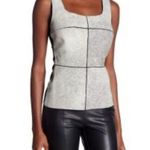 Bailey 44 Giallo Top Womens Mixed Media Cracked Leather Tank Top Black Off White Photo 0