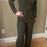 American Eagle  Olive Green Ribbed Wrap Front Long Sleeve Jumpsuit - size XS Photo 1