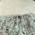 American Eagle  Green Boho Patterned Freyed Denim Shorts Photo 1