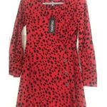 Boohoo Petite Red Dalmatian Print Button Midi Dress Photo 5