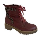 Sundance  Red Studded Lace Up Boots Photo 0