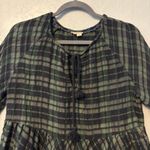 Holding Horses Anthropologie  green plaid tie front ruffle peplum top size medium Photo 3