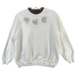 Morning Sun Top Stitch Y2K Sweatshirt Petite M Beaded Fall Leaves Granny Cottage White Size undefined Photo 0