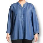 Studio JPR 1X Blue Chambray Denim Look Blouse Long Sleeve Tunic Top Boho Casual Photo 0