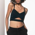 ZARA NEW Black Rhinestone Denim Crop Top Photo 2