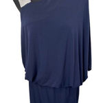 #130 JACKIE JON navy one shoulder cocktail dress Blue Size 12 Photo 0