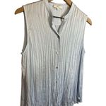 Vince Sleeveless Crushed Satin Band Collar Blouse Photo 2