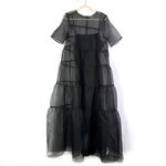 STAUD  Hyacinth Dress Black Tiered Sheer Organza Maxi Short Sleeve A-Line Sz M Photo 2