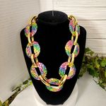 Chunky Colorful Acrylic Chain Link Necklace Gold Photo 0