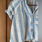 Free People  We The Free Linen Blend Away At Sea Blue/ White Striped Top sz Small Photo 3