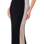 XScape  Brianna Off-The-Shoulder Side Silver Bead Fitted Long Gown Dress Photo 0