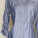 Andrea Jovine Women's Cotton Button Down Chambray Blouse Roll Tab Sleeves M Photo 2