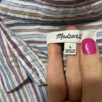 Madewell Chronicle Oversized Shirt in Rainbow Stripe Size Large Blue Purple Photo 4