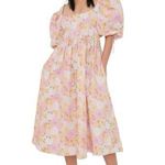 For Love & Lemons  Pink & Yellow Floral Carrie Midi Dress Womens S Photo 0