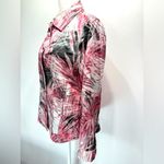 Chico's Chico’s Pink Gray & Ivory Leaves Satin Cotton Blend Button Front Shirt Jacket Photo 3