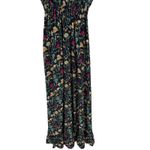 BETINA Floral Print Maxi Dress Deep V Neck Smocked Waist Tie Back Navy Black Photo 3