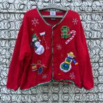 Vintage 90s Nutcracker Bold Winter Christmas Embroidered Cardigan Sweater 3X Red Photo 0