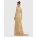 Mac Duggal 4977 Taupe Gold Sequin V Neck Illusion Long Sleeve A Line Gown 4 NWT Photo 2