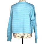 Flirtitude Active SMALL Lightweight Blue Striped Raw Hem Cropped Sweatshirt Photo 4