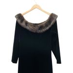 Onyx Nite  Black Velvet Maxi Dress Faux Fur Trim Off Shoulder Long Sleeve 14 USA Photo 5