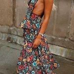 Topshop Retro Floral Plunge Midi Dress Photo 0