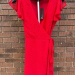 Lulus  Much to Celebrate Red Swiss Dot Flutter Sleeve Wrap Mini Dress Size Small Photo 0