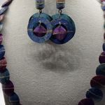 Vintage Cleopatra Purple Beaded Pendant Necklace & Circular Earrings Set Photo 6