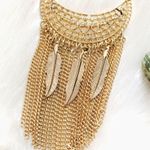 BOHO Feather Dreams Fringe Extra Long Dangle Necklace Gold Photo 3
