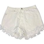 Wild Fable  Women Small High Rise White Denim Cutoff Shorts Button Fly Fringe Hem Photo 0