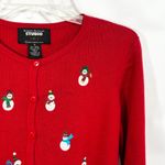 Studio Joy Medium‎ Sweater Red Snowman Holiday Ugly Christmas Cardigan 699 Photo 4