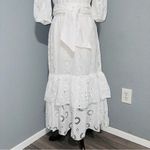 ZARA  Bloggers Fav Oyster White Belted Embroidered Tiered‎ V-Neck Midi Dress Sz M Photo 8