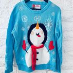 Merry  Christmas  blue snow man long sleeve pullover christmas sweater Size M Photo 1