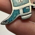 Signed COP Pewter Silver Tone / Turquoise Blue Color Cowgirl Boot With Spur Photo 3