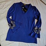Jean Bourget Royal Blue Blouse with Beaded Cuffs Size M Photo 0