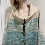 Joie  Merino Wool Cashmere Green Multi Knit Cape Poncho Wood Button Sweater M Photo 6