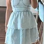 American Eagle  retro denim corset tiered ruffle tie strap mini dress, size XL Photo 0