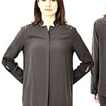 Akris Punto Black 100% Silk Blouse Laser-Cut Lattice Detail Roll-Tab Sleeves 8 Photo 0