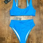 Halara NWT Matching Bikini Swimsuit Sz Small Sky Blue Crossover Waist Scoop Neck Photo 3