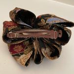Stunning Vintage Brocade Fabric Hair Bow Barrette/Clip Black Photo 3