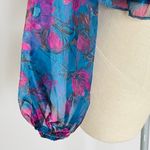 Dee Elly Vici Blue Purple Floral Tie Front Peplum Top Photo 5