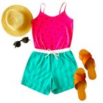 Tipsy Elves  Watermelon Romper Size S Pink Green Striped Drawstring Shorts in EUC Photo 1