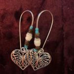 Handmade Silver Heart w/ Butterfly Turquoise and White Beads New Photo 2