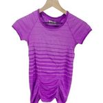 Athleta  Purple Striped Fastest Track Fitted Short Sleeved T-shirt Sz XS Photo 0