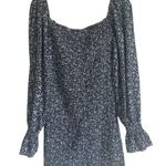 Pink Lily  Blue and White Floral Smocked Long Sleeve Mini Dress Women’s Large Photo 0