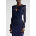 Chiara Boni‎ La Petite Robe Leitha Mesh Cutout Midi Dress Size 8 Blue Photo 4