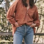 The Great Derby Embroidered Blouse Women’s Size 0 Brown Cider Puff Sleeve Floral Photo 0