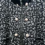 Ming Wang  Black Jacquard Knit Fur Collar Velvet Trim Cardigan Jacket Size Large Photo 1